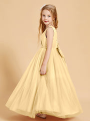 Robes de Demoiselle d'Honneur Junior en Tulle avec Haut en Satin Or