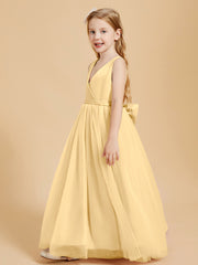 Robes de Demoiselle d'Honneur Junior en Tulle avec Haut en Satin Or