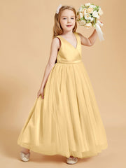 Robes de Demoiselle d'Honneur Junior en Tulle avec Haut en Satin Or