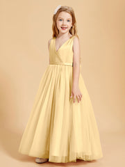 Robes de Demoiselle d'Honneur Junior en Tulle avec Haut en Satin Or