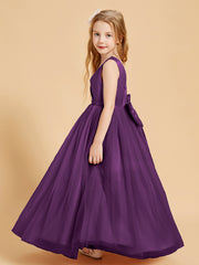 Robes de Demoiselle d'Honneur Junior en Tulle avec Haut en Satin Raisin