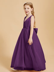 Robes de Demoiselle d'Honneur Junior en Tulle avec Haut en Satin Raisin
