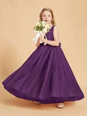Robes de Demoiselle d'Honneur Junior en Tulle avec Haut en Satin Raisin