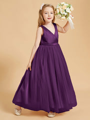 Robes de Demoiselle d'Honneur Junior en Tulle avec Haut en Satin Raisin
