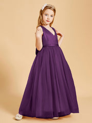 Robes de Demoiselle d'Honneur Junior en Tulle avec Haut en Satin Raisin