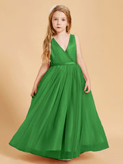Robes de Demoiselle d'Honneur Junior en Tulle avec Haut en Satin Vert