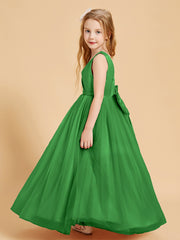 Robes de Demoiselle d'Honneur Junior en Tulle avec Haut en Satin Vert
