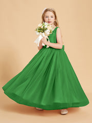 Robes de Demoiselle d'Honneur Junior en Tulle avec Haut en Satin Vert
