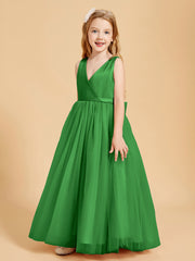 Robes de Demoiselle d'Honneur Junior en Tulle avec Haut en Satin Vert