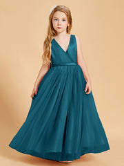 Robes de Demoiselle d'Honneur Junior en Tulle avec Haut en Satin Bleu Encre