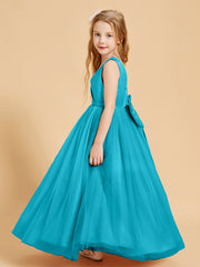 Robes de Demoiselle d'Honneur Junior en Tulle avec Haut en Satin Jade