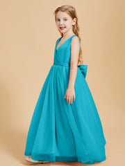 Robes de Demoiselle d'Honneur Junior en Tulle avec Haut en Satin Jade