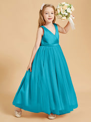 Robes de Demoiselle d'Honneur Junior en Tulle avec Haut en Satin Jade