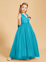 Robes de Demoiselle d'Honneur Junior en Tulle avec Haut en Satin Jade