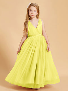 Robes de Demoiselle d'Honneur Junior en Tulle avec Haut en Satin Citron