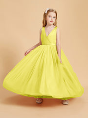 Robes de Demoiselle d'Honneur Junior en Tulle avec Haut en Satin Citron