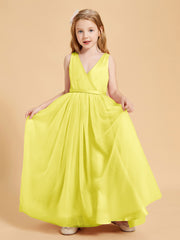 Robes de Demoiselle d'Honneur Junior en Tulle avec Haut en Satin Citron