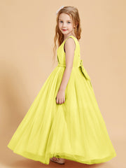 Robes de Demoiselle d'Honneur Junior en Tulle avec Haut en Satin Citron