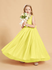 Robes de Demoiselle d'Honneur Junior en Tulle avec Haut en Satin Citron