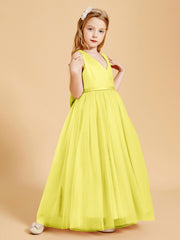 Robes de Demoiselle d'Honneur Junior en Tulle avec Haut en Satin Citron