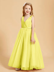 Robes de Demoiselle d'Honneur Junior en Tulle avec Haut en Satin Citron