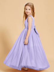Robes de Demoiselle d'Honneur Junior en Tulle avec Haut en Satin Lilas