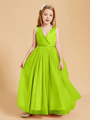 Robes de Demoiselle d'Honneur Junior en Tulle avec Haut en Satin Vert Citron