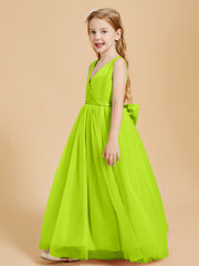 Robes de Demoiselle d'Honneur Junior en Tulle avec Haut en Satin Vert Citron