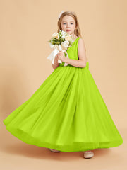Robes de Demoiselle d'Honneur Junior en Tulle avec Haut en Satin Vert Citron