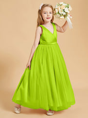 Robes de Demoiselle d'Honneur Junior en Tulle avec Haut en Satin Vert Citron