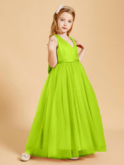 Robes de Demoiselle d'Honneur Junior en Tulle avec Haut en Satin Vert Citron