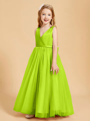 Robes de Demoiselle d'Honneur Junior en Tulle avec Haut en Satin Vert Citron