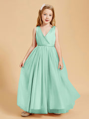Robes de Demoiselle d'Honneur Junior en Tulle avec Haut en Satin Vert Menthe