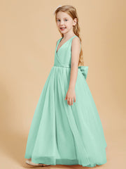 Robes de Demoiselle d'Honneur Junior en Tulle avec Haut en Satin Vert Menthe