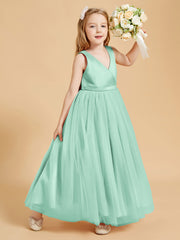 Robes de Demoiselle d'Honneur Junior en Tulle avec Haut en Satin Vert Menthe
