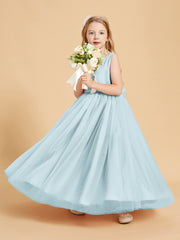 Robes de Demoiselle d'Honneur Junior en Tulle avec Haut en Satin Brume