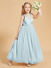 Robes de Demoiselle d'Honneur Junior en Tulle avec Haut en Satin Brume
