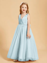 Robes de Demoiselle d'Honneur Junior en Tulle avec Haut en Satin Brume