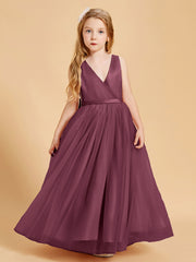 Robes de Demoiselle d'Honneur Junior en Tulle avec Haut en Satin Mûre
