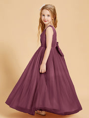 Robes de Demoiselle d'Honneur Junior en Tulle avec Haut en Satin Mûre