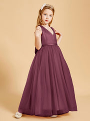 Robes de Demoiselle d'Honneur Junior en Tulle avec Haut en Satin Mûre