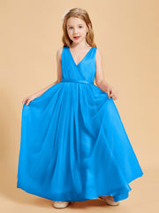 Robes de Demoiselle d'Honneur Junior en Tulle avec Haut en Satin Bleu Océan