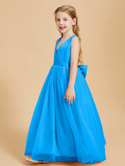 Robes de Demoiselle d'Honneur Junior en Tulle avec Haut en Satin Bleu Océan