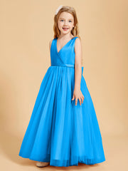 Robes de Demoiselle d'Honneur Junior en Tulle avec Haut en Satin Bleu Océan