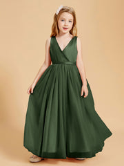 Robes de Demoiselle d'Honneur Junior en Tulle avec Haut en Satin Olive Verte
