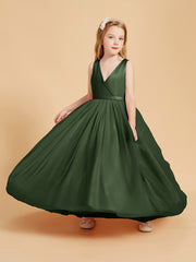 Robes de Demoiselle d'Honneur Junior en Tulle avec Haut en Satin Olive Verte