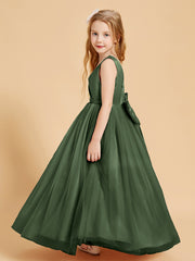 Robes de Demoiselle d'Honneur Junior en Tulle avec Haut en Satin Olive Verte