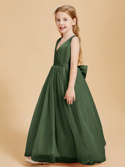 Robes de Demoiselle d'Honneur Junior en Tulle avec Haut en Satin Olive Verte