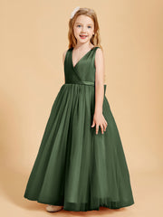 Robes de Demoiselle d'Honneur Junior en Tulle avec Haut en Satin Olive Verte