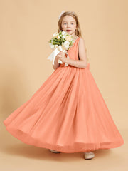 Robes de Demoiselle d'Honneur Junior en Tulle avec Haut en Satin Papaye